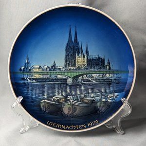 Vintage Rosenthal Weihnachten 1970 Christmas Plate Blue Gold Boats Water Canal